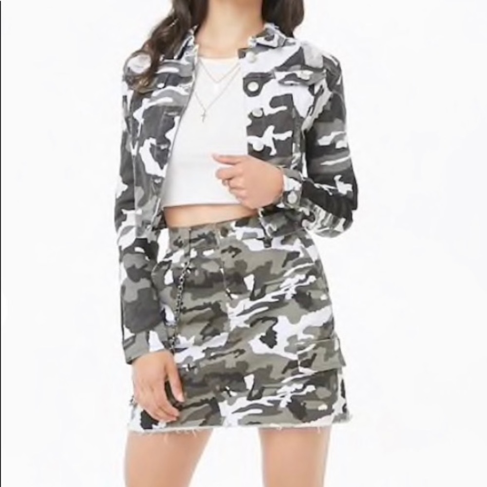 Camo Print Jacket and Skirt Set